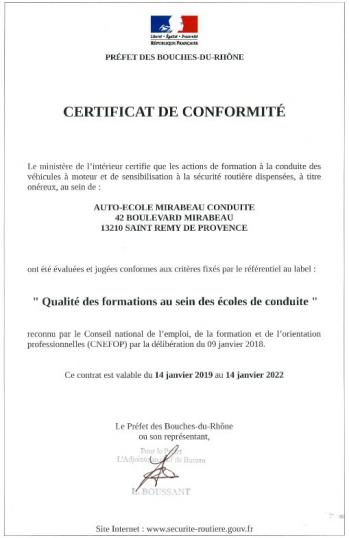 Label qualité Mirabeau conduite